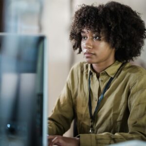 Woman working on laptop